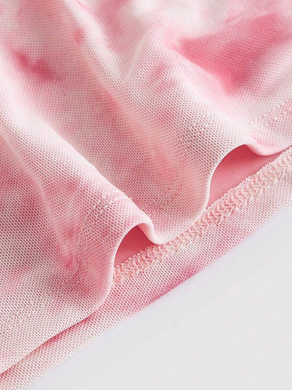SHEIN MOD – Haut asymétrique tie-dye noir et blanc ruché à une épaule