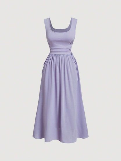 Robe Trapèze Lilas à Col Carré