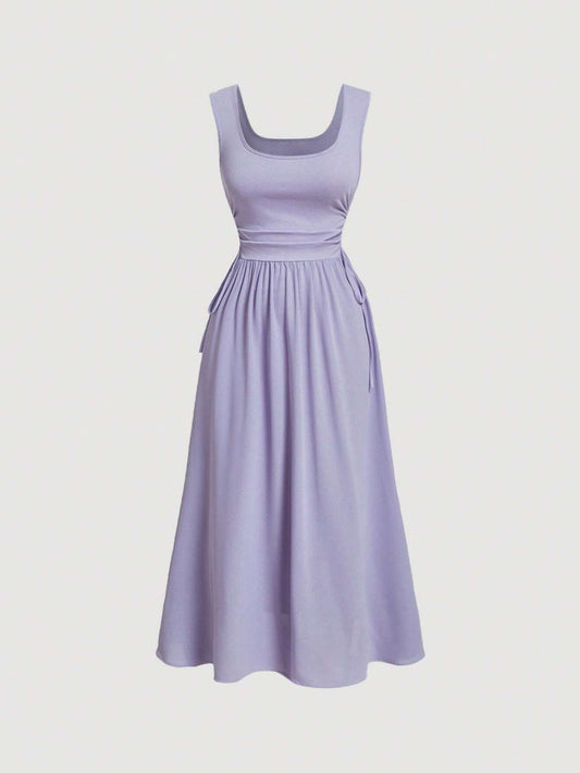 Robe Trapèze Lilas à Col Carré