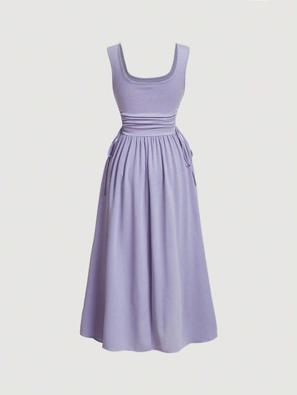 Robe Trapèze Lilas à Col Carré