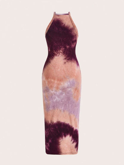 SHEIN EZwear Robe Moulante tie dye Ras-Du-Cou