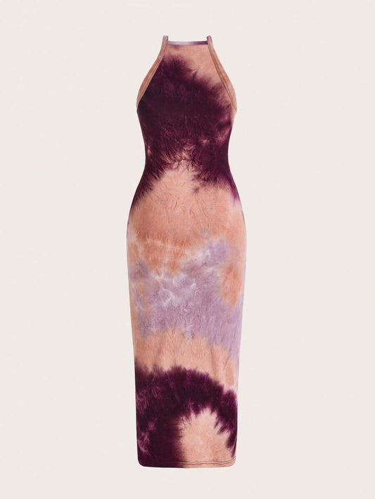 SHEIN EZwear Robe Moulante tie dye Ras-Du-Cou
