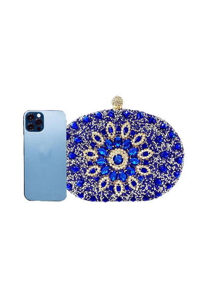 Dedoo – Sac de soirée ovale en strass avec chaîne dorée et design tournesol