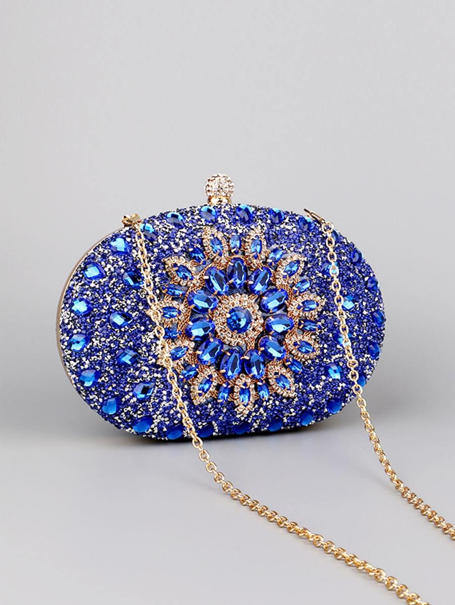 Dedoo – Sac de soirée ovale en strass avec chaîne dorée et design tournesol