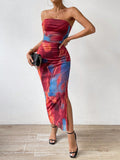 Allurite – Robe Longue Bustier Tie-Dye Corail