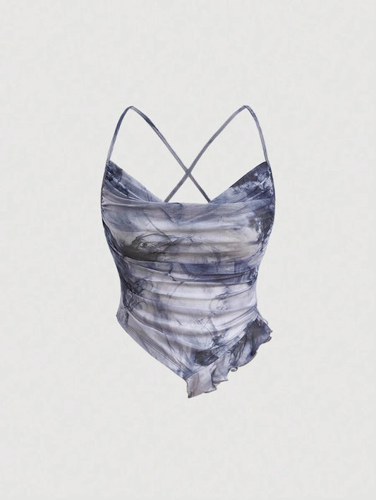 SHEIN MOD – Top cami drapé à imprimé tie-dye et marbré