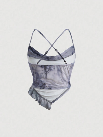 SHEIN MOD – Top cami drapé à imprimé tie-dye et marbré