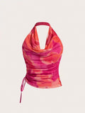 Aveloria – Top drapé à col ras-du-cou avec lacets et effet tie dye