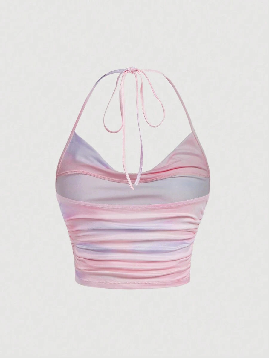 SHEIN MOD Haut Halter Drapé à Nouage Latéral