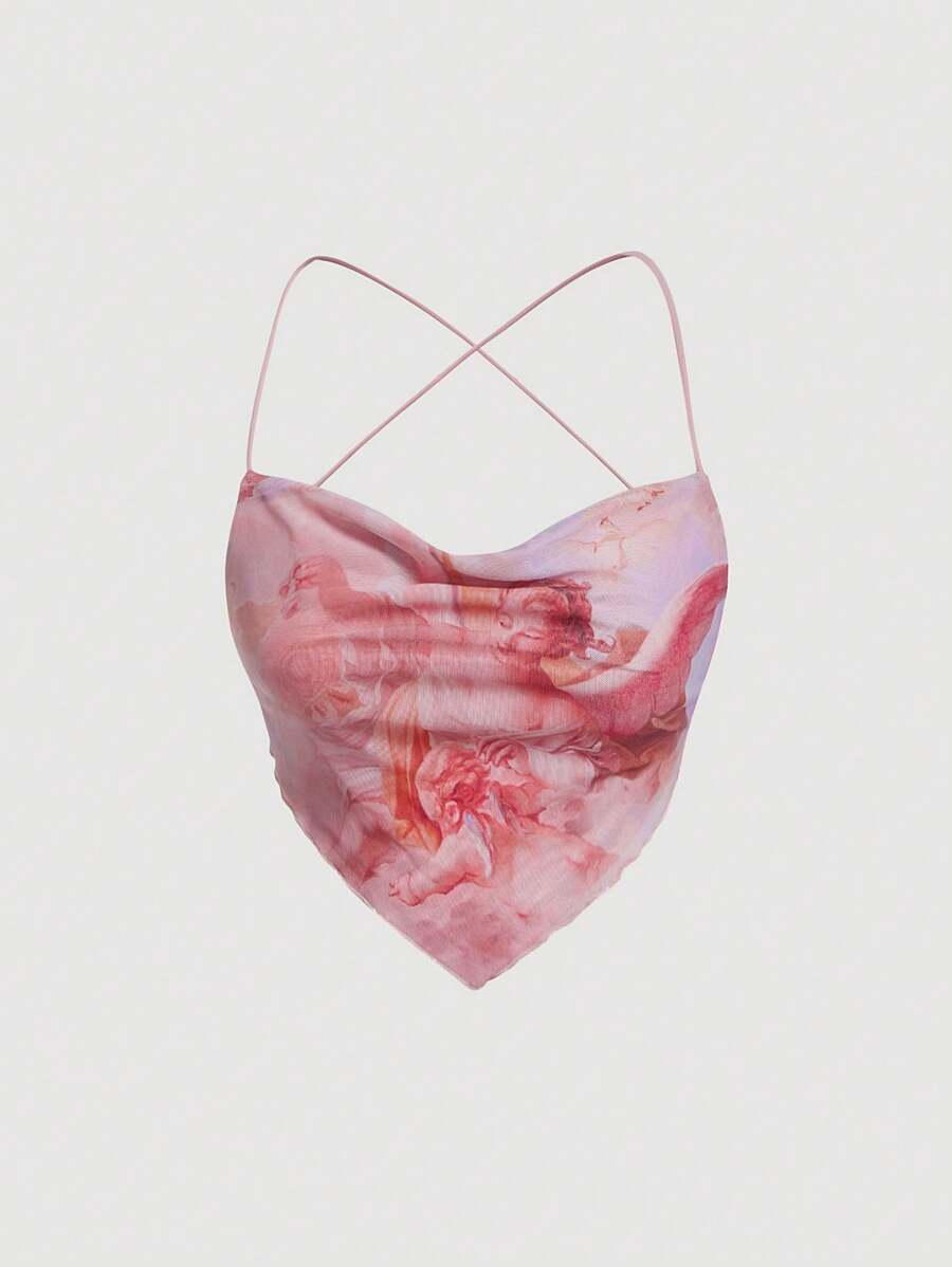 SHEIN MOD – Top à fines bretelles avec col drapé et ourlet bandana