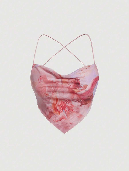 SHEIN MOD – Top à fines bretelles avec col drapé et ourlet bandana