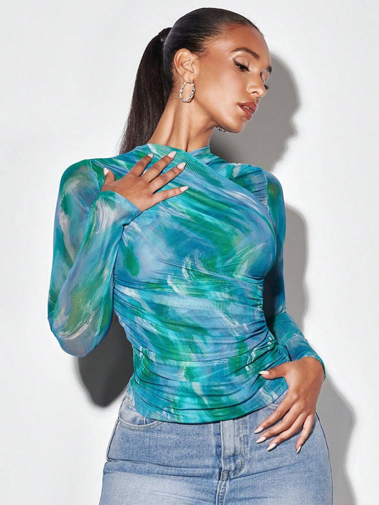 SHEIN BAE T-shirt Tie Dye à Ruché et Col en V