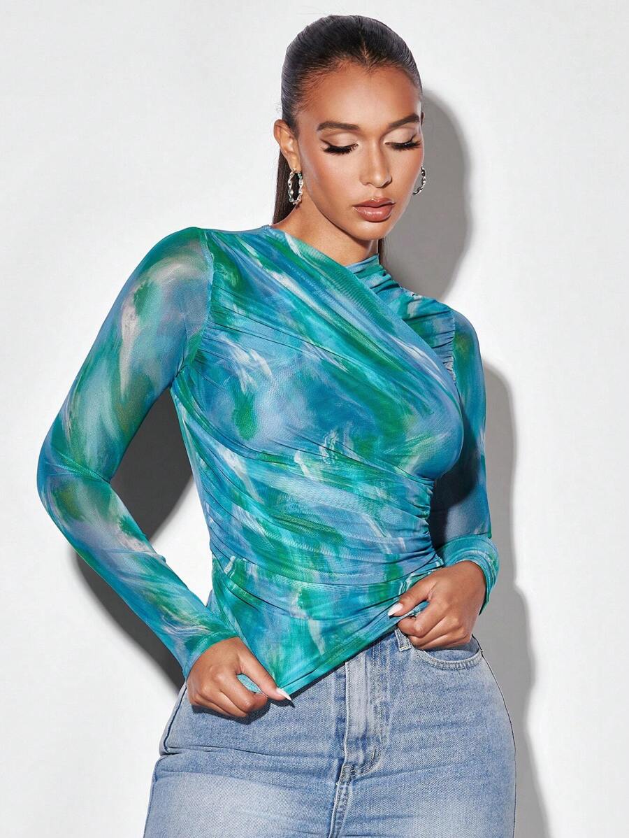 SHEIN BAE T-shirt Tie Dye à Ruché et Col en V