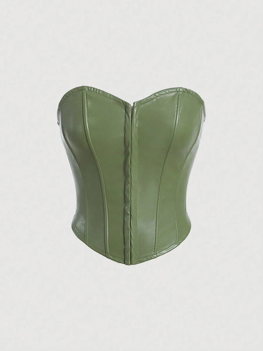 SHEIN MOD – Top galbant en PU avec boucle et taille mi-haute