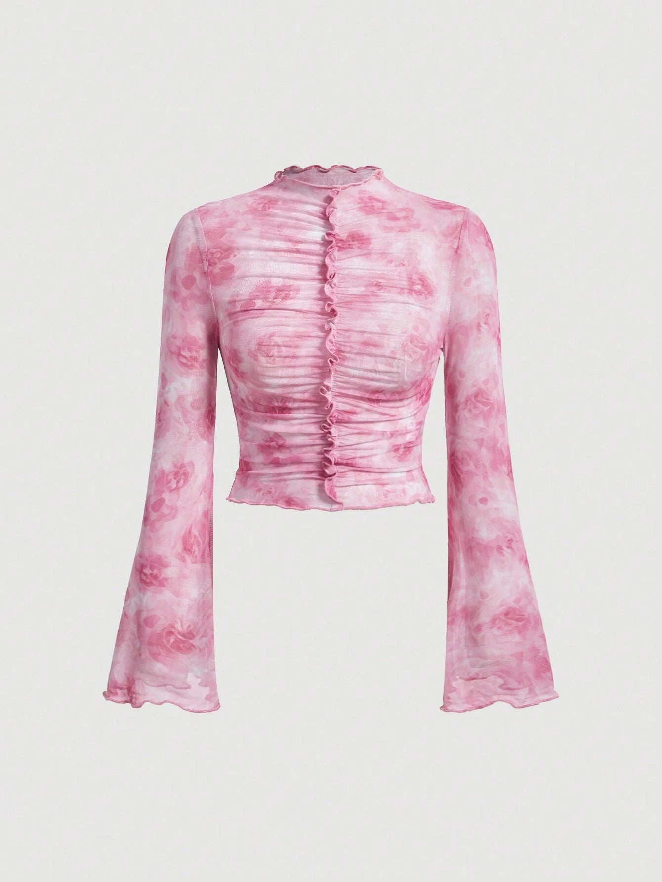 SHEIN MOD – Haut Rose à Manches Évasées et Imprimé Floral
