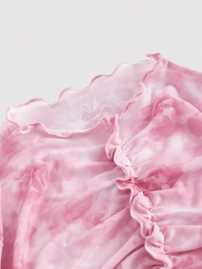 Haut de cloche à imprimé floral rose bonbon