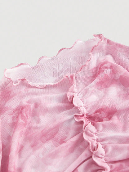 SHEIN MOD – Haut Rose à Manches Évasées et Imprimé Floral