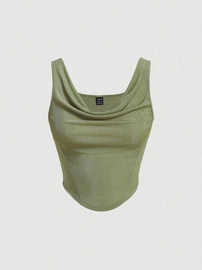 SHEIN MOD – Débardeur Col Bénitier Vert à Ourlet Asymétrique