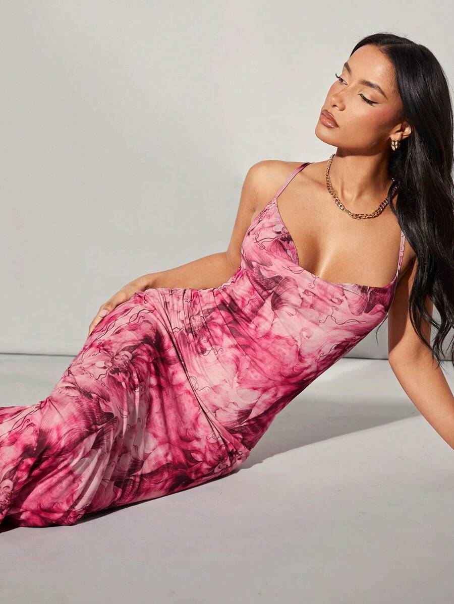 SHEIN BAE – Robe de soirée florale longue avec coupe moulante et design élégant