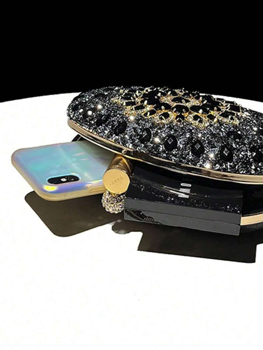 Dedoo – Sac de soirée ovale en strass avec chaîne dorée et design tournesol