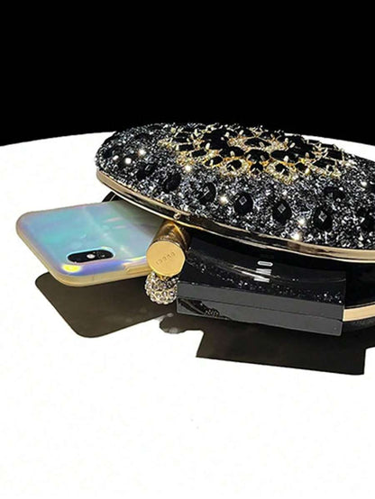 Dedoo – Sac de soirée ovale en strass avec chaîne dorée et design tournesol