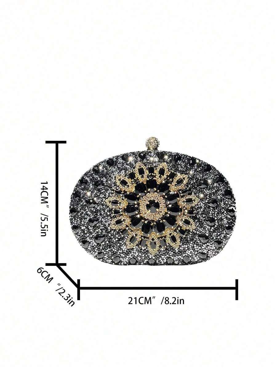 Dedoo – Sac de soirée ovale en strass avec chaîne dorée et design tournesol