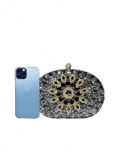 Dedoo – Sac de soirée ovale en strass avec chaîne dorée et design tournesol