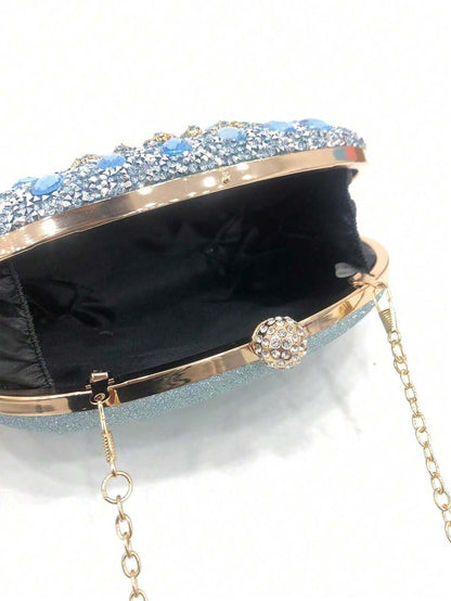 Dedoo – Sac de soirée ovale en strass avec chaîne dorée et design tournesol