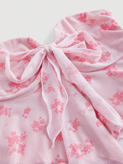 SHEIN MOD – Top bandeau plissé avec nœud et imprimé floral