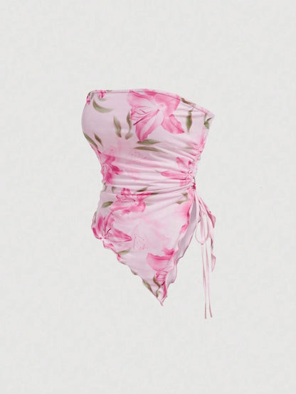 SHEIN MOD – Top bandeau asymétrique à motif floral