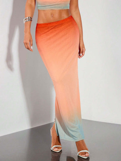 SHEIN BAE – Jupe maxi dégradée effet arc-en-ciel