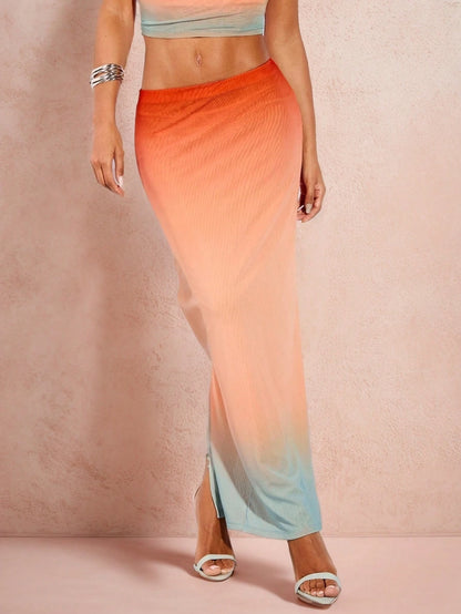 SHEIN BAE – Jupe maxi dégradée effet arc-en-ciel