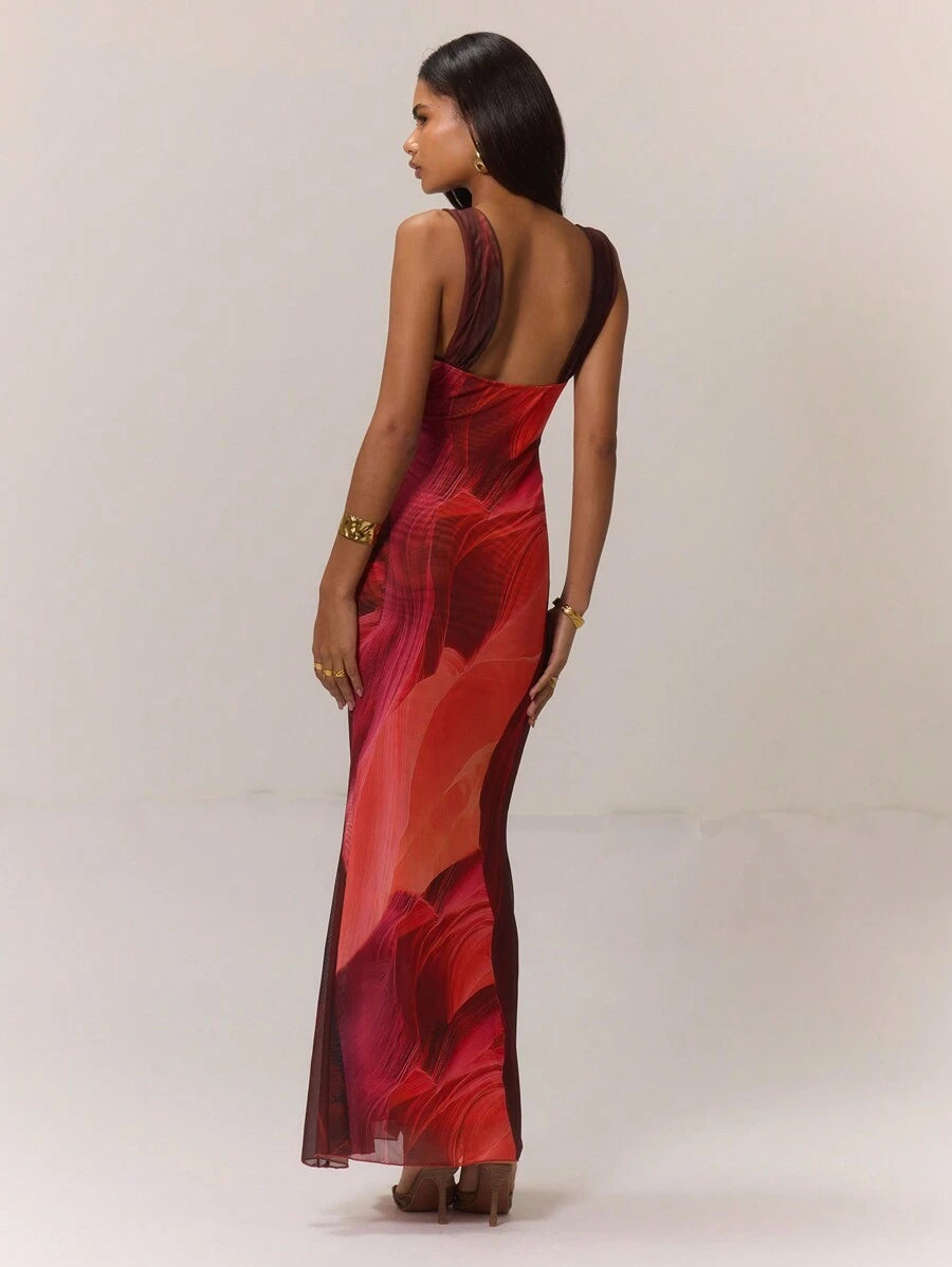 MUSERA – Robe maxi à imprimé blocs de couleurs avec ourlet de sirène