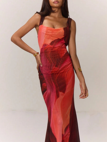 MUSERA – Robe maxi à imprimé blocs de couleurs avec ourlet de sirène