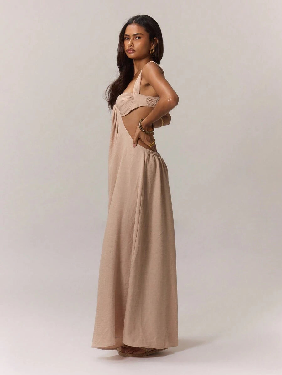 MUSERA – Combinaison à buste froncé et jambes ultra-évasées pour occasions estivales