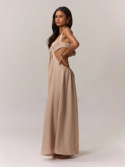 MUSERA – Combinaison à buste froncé et jambes ultra-évasées pour occasions estivales