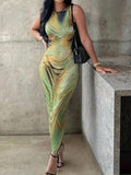 VaVaBold – Robe longue imprimée tie & dye verte