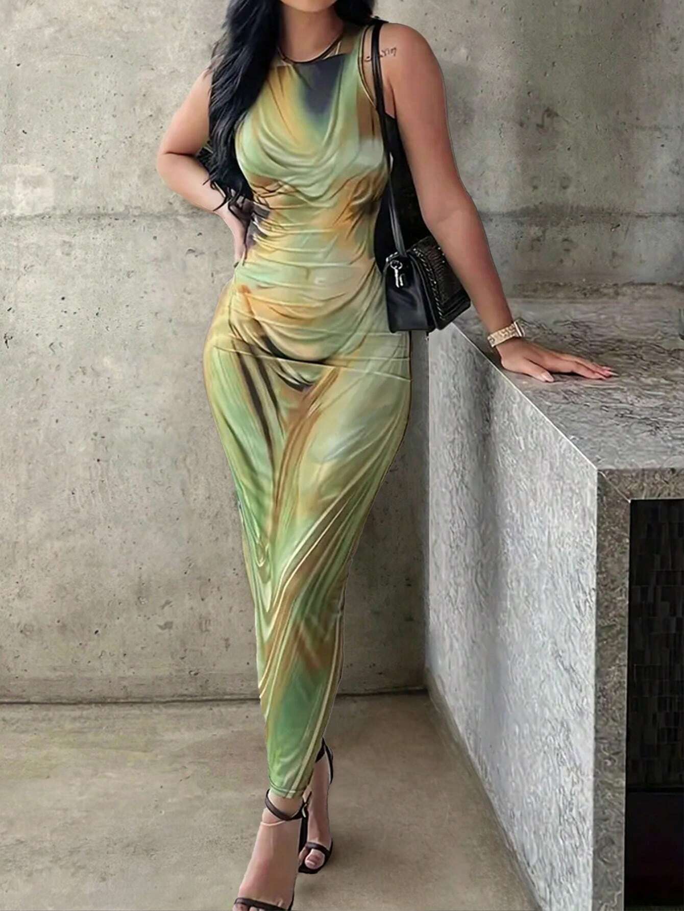VaVaBold – Robe longue imprimée tie & dye verte