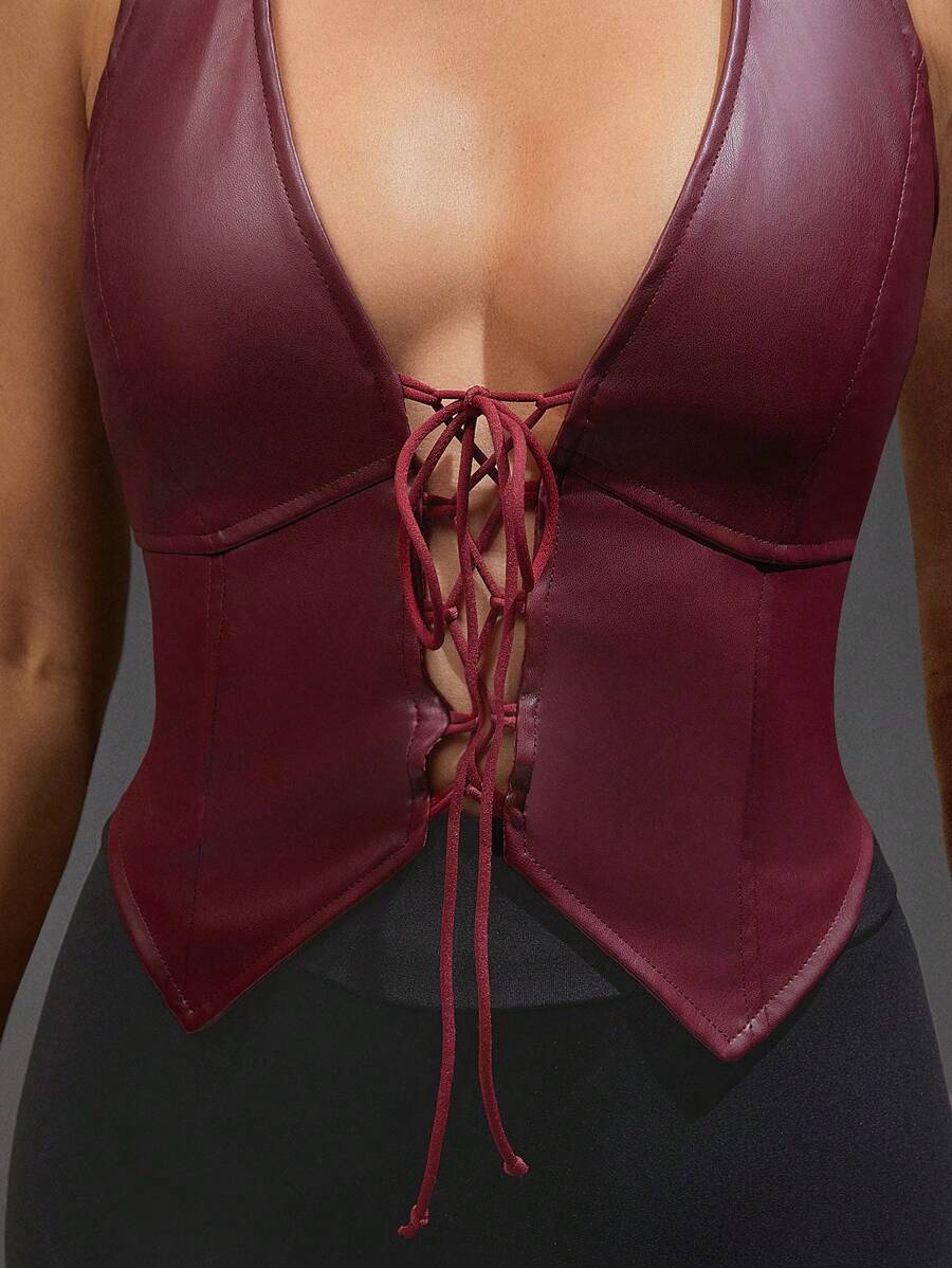 Hauture – Débardeur en PU lacé avec coupe ajustée et design tendance