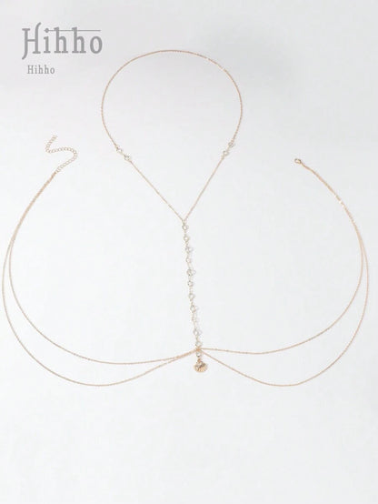Hihho – Collier de bikini avec zircone et perles, chaîne pour la taille