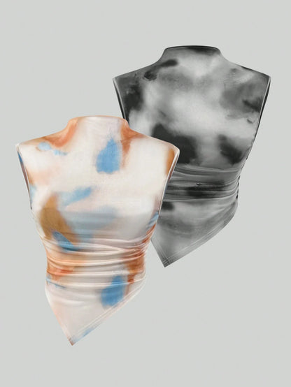 Rafferiza – Ensemble de 2 Débardeurs Tie Dye à Ourlet Asymétrique pour Femmes