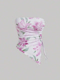 SHEIN MOD – Top tube à ourlet asymétrique avec imprimé floral et coupe estivale