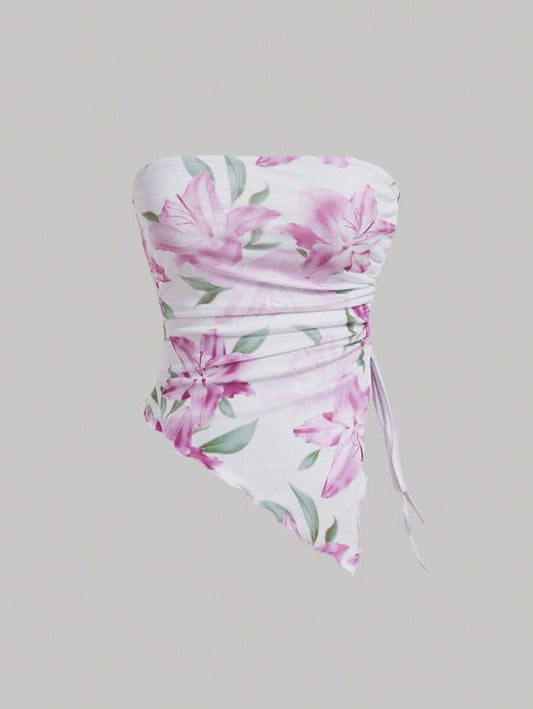 SHEIN MOD – Top tube à ourlet asymétrique avec imprimé floral et coupe estivale
