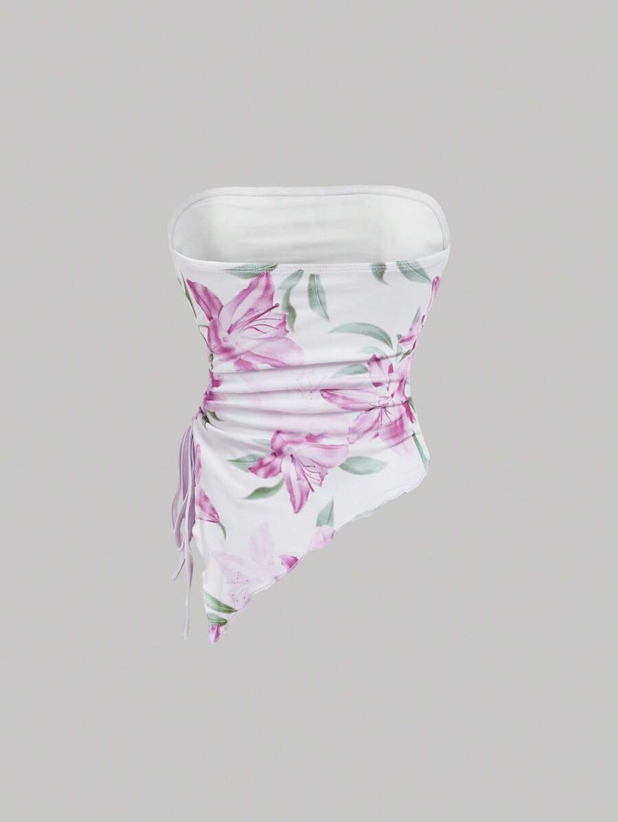 SHEIN MOD – Top tube à ourlet asymétrique avec imprimé floral et coupe estivale