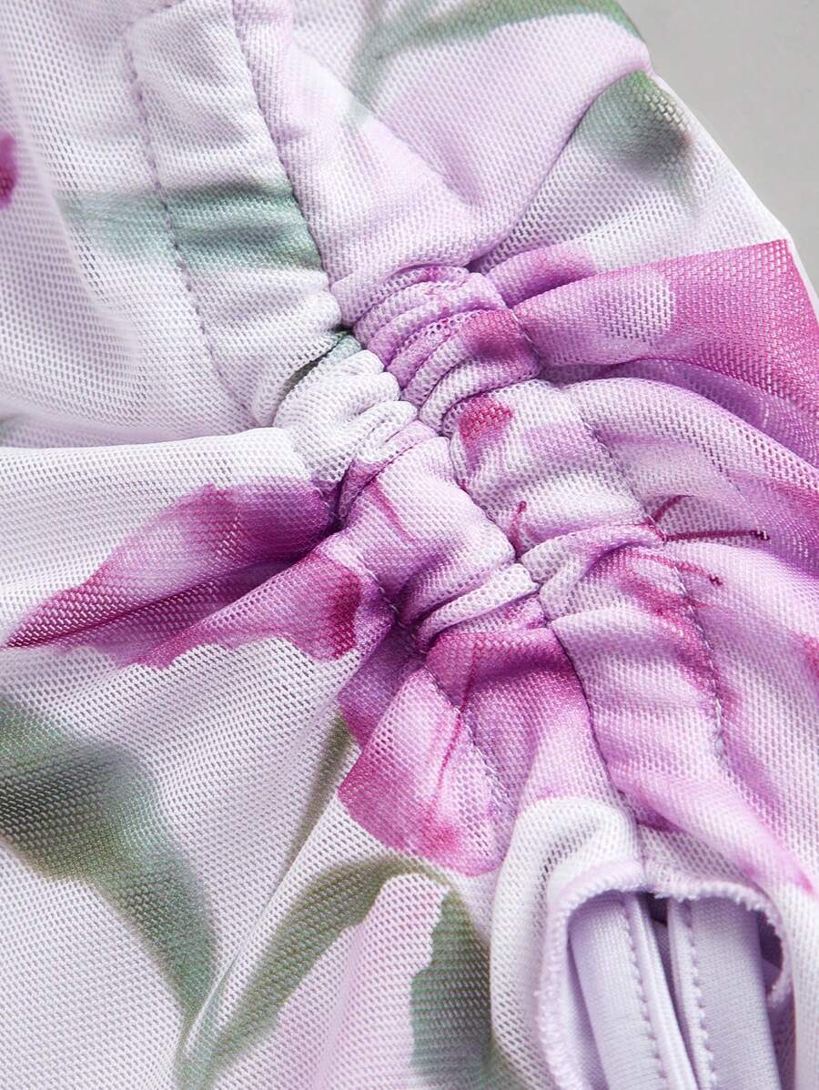 SHEIN MOD – Top tube à ourlet asymétrique avec imprimé floral et coupe estivale