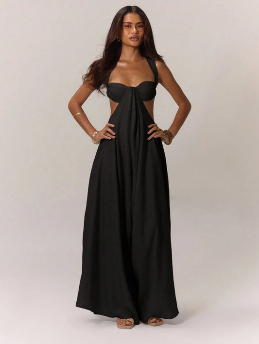 MUSERA – Combinaison à jambes ultra larges avec décolleté drapé et dos ouvert