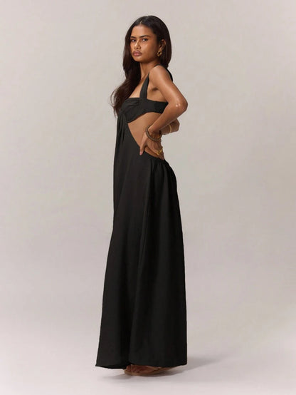 MUSERA – Combinaison à jambes ultra larges avec décolleté drapé et dos ouvert