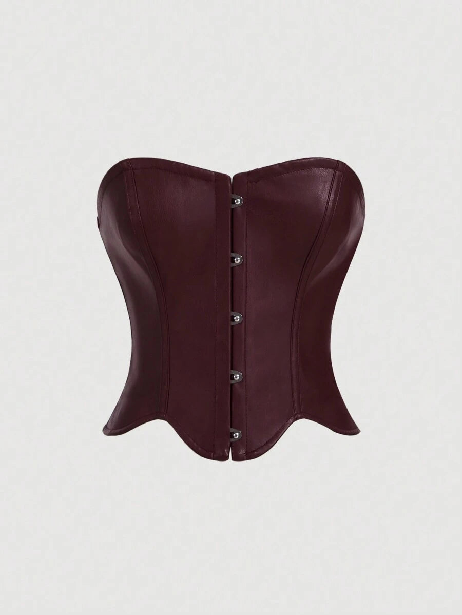 SHEIN MOD – Top corset en PU avec baleines et lacets