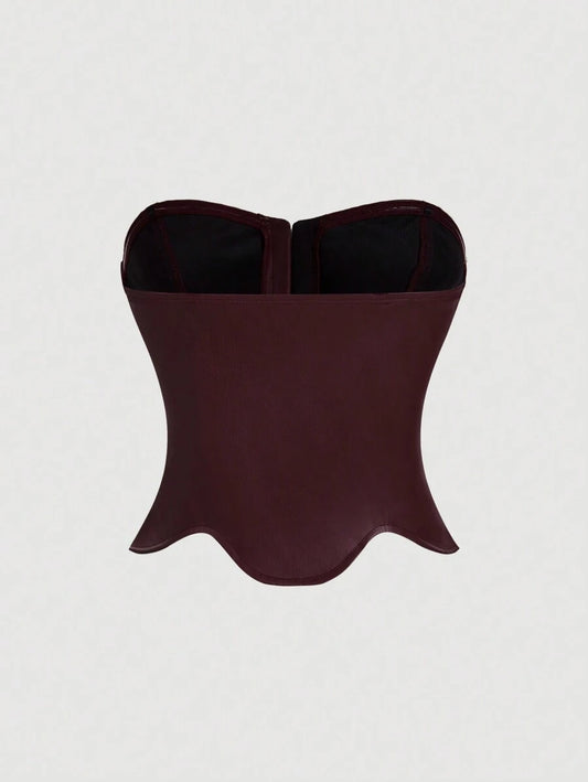 SHEIN MOD – Top corset en PU avec baleines et lacets