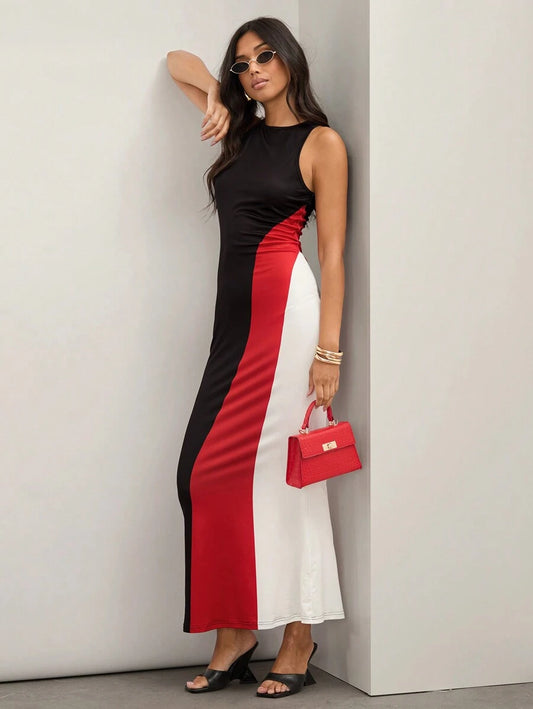 COSMINA Robe Longue Décontractée à Col Rond et Coupe Sirène